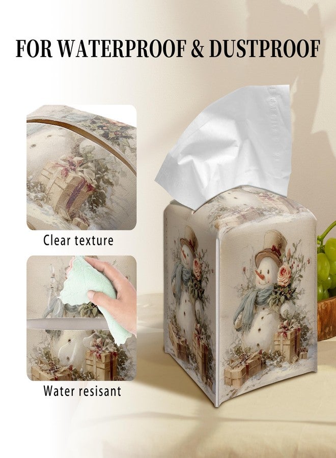 Grace Yonks Christmas Tissue Box Cover Square, Vintage Snowman Cube Case for Facial Tissues, 5.2" PU Leather(049) - Image 3